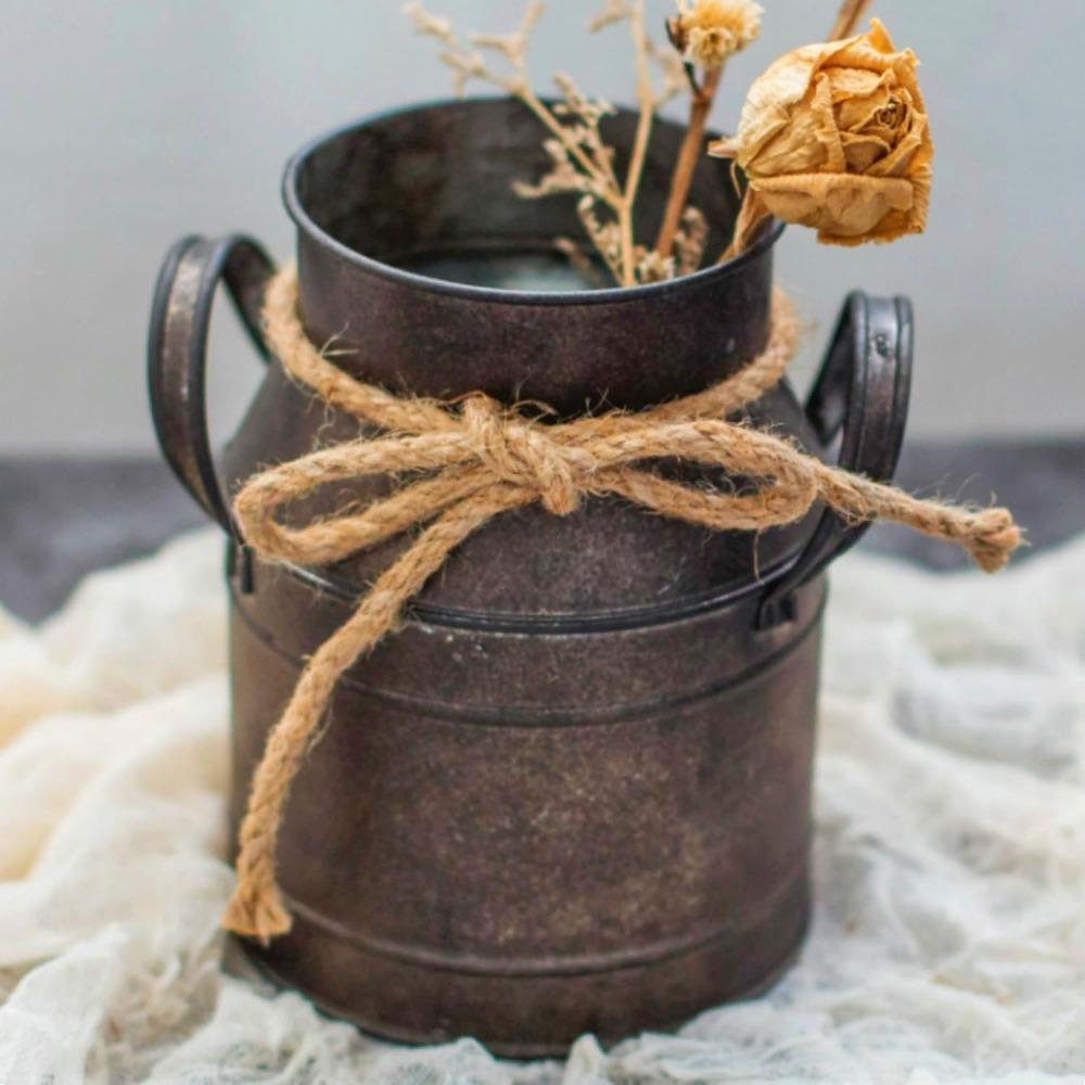 2 шт. Винтажная Декоративная Цветочная Ваза в Рустикальном Антикварном Стиле Шэбби Шик Элегантная Металлическая Ваза Ведро из Кованого Железа с Эффектом Старения 2pcs