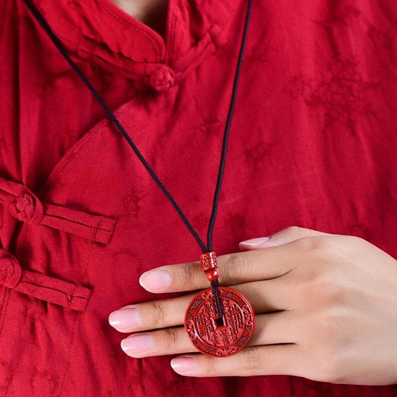 Zinnober Berg Geisterblume Anhänger Halskette mit Bagua Anhänger für Männer und Frauen