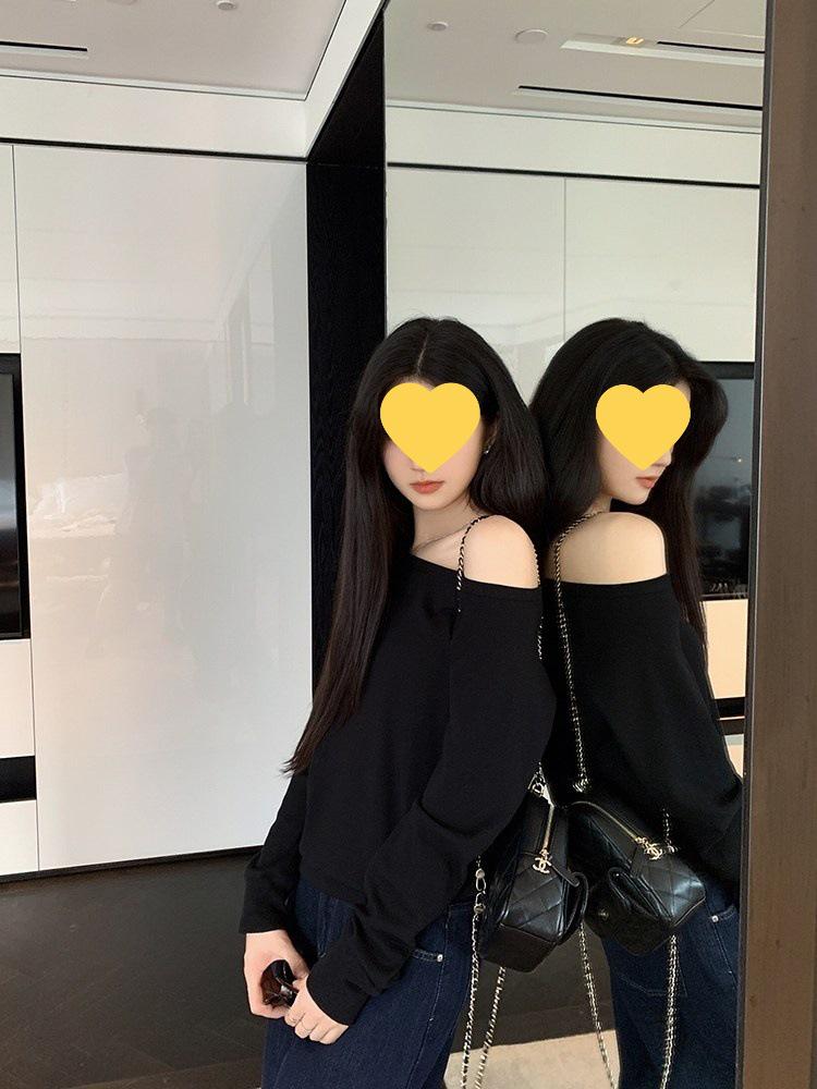 2025 Spring Women's Versatile Slimming Off/One-Shoulder Long-Sleeve T-Shirt