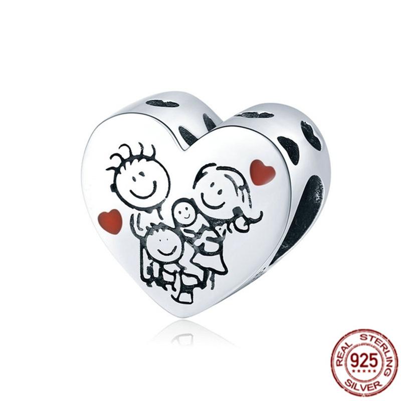 Happy Place Family Heart Shape Charm 925 Sterling Silver Bead Fit Original Fasion Bracelet Necklace Jewelry Women Gift