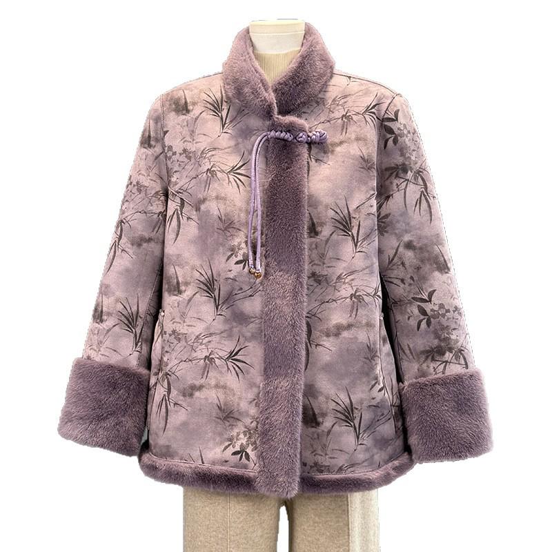 Reversible Fur & Leather Winter Coat for Middle-Aged and Elderly Women - Stylish Chinese-Style Mink Velvet Jacket
