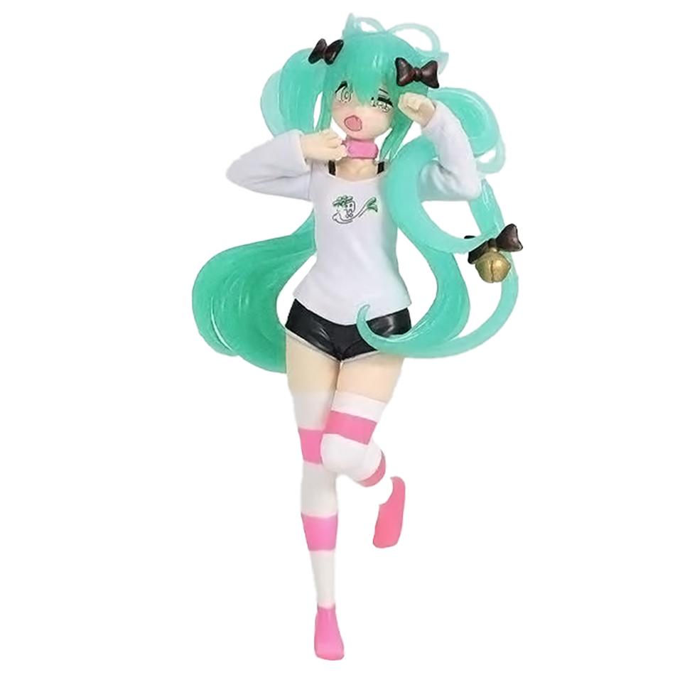 Hatsune Miku Model Anime Girl Figures Cat Ear Sitting Posture Short Sleeved Pajamas Figurines Car Decoration Doll Kids Toy Gifts