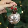 Glitter Christmas Ball Ornament Sequins Foam Ball Ornaments with Berry Pinecones Christmas Tree Hanging Decorations for Holiday Home Party Decor