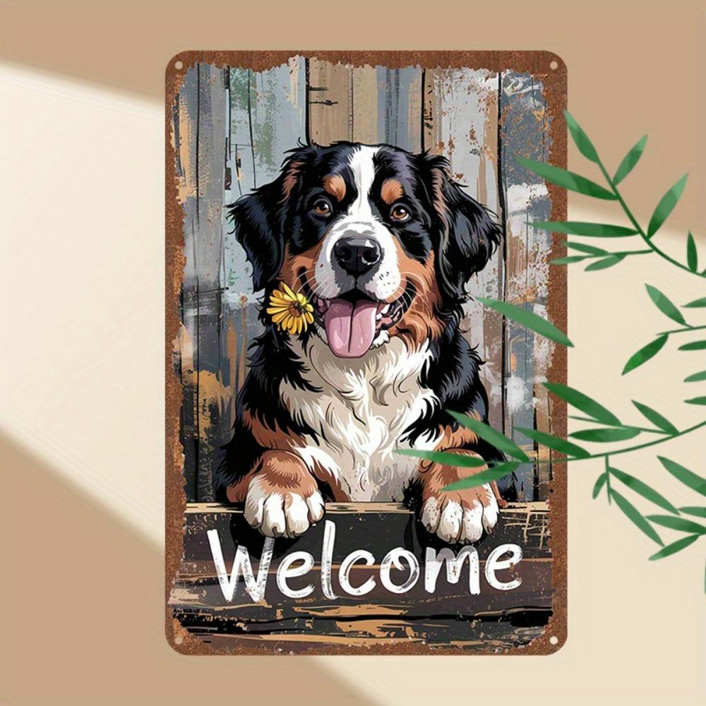 

1 Vintage Metal Tin Sign (12x8 inches) - Bernese Mountain Dog Welcome Wall Art, Rustic Decorative Plaque for Home, Bar, Cafe 20x30cm（7.8x11.8inch）