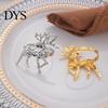 Gold Napkin Holders Christmas Deer Ring, Faceted Metal Elk Holder, Reusable Western Style Tableware Ring for Xmas Holiday Wedding Receptions