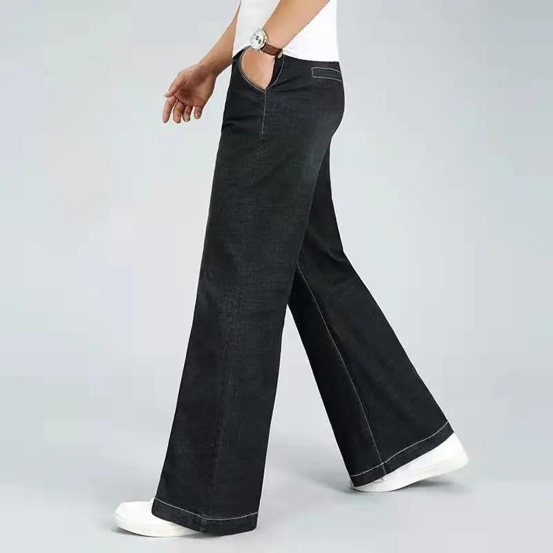 Spodnie dżinsowe z wysokim stanem, z prostymi nogawkami, z szerokimi nogawkami, mikro-rozszerzane, jesienne, grube, luźne, dżinsy z prostymi nogawkami dla mężczyzn, do wszystkiego