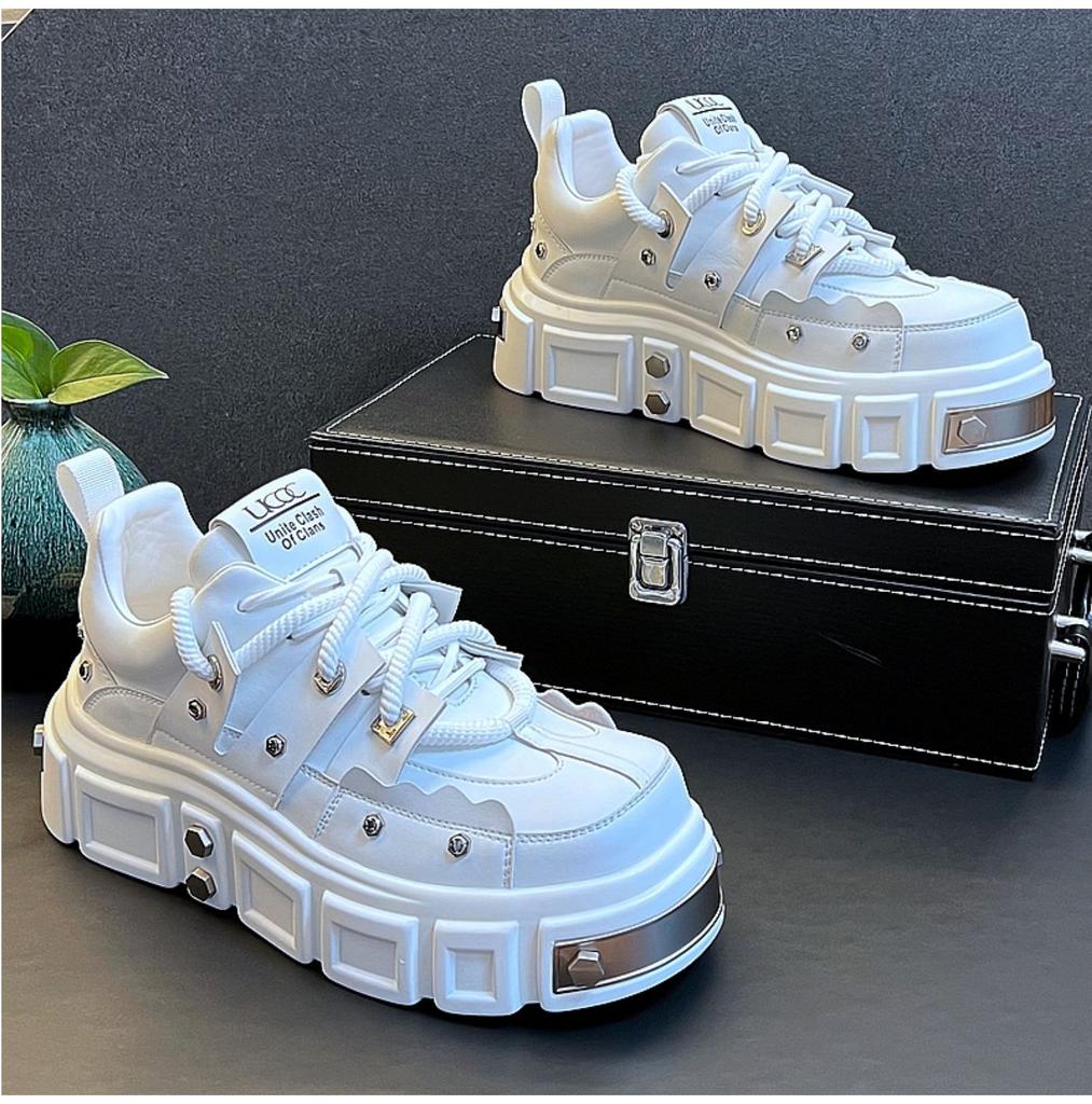 Fashion Men's Fashion Big Head Thick Sole Derby Shoes Trend Rivets Versatile Casual Shoe Punk Lace Up Skateboard Shoes Zapatillas Hombre