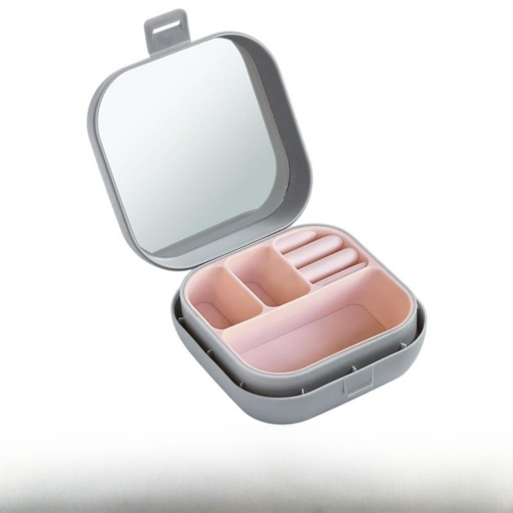 Portable Jewelry Box with Compartment Box with Mirror Small Desktop Organizer Makeup
