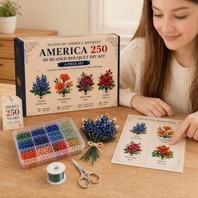 America 250 Bukiet z Koralików Zestaw DIY Święto Niepodległości Patriotyczne Kwiaty Rękodzieło Ręcznie robione