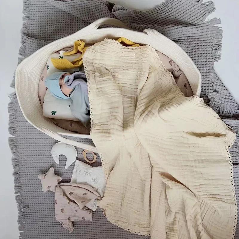 Baby Swaddle Blanket Cotton Bath Towel Six Layers Gauze Lace Swaddle Wrap for Newborn Blanket Baby Items Stroller Cover