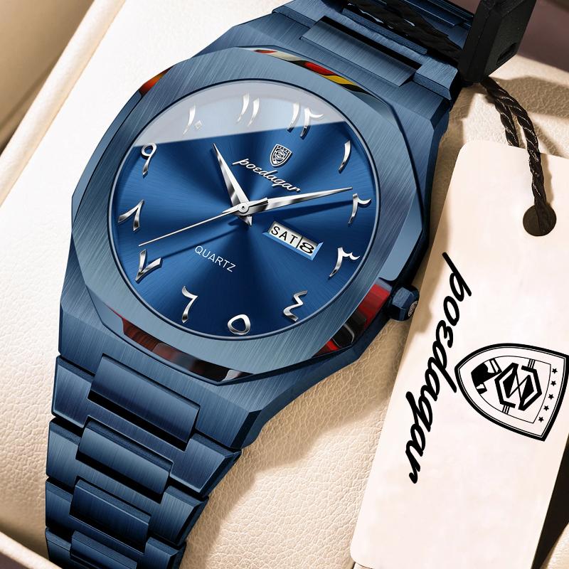 POEDAGAR Elegant Woman Clock Date Week Waterproof Casual Ladies Wristwatch Quartz Stainless Steel Fashion Watches