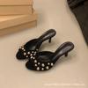 2026 nuove Eleganti minimaliste Tacchi sottili Open toe Scarpe Punta quadrata Slip-on Pantofole da donna Moda versatili Donna Sandali