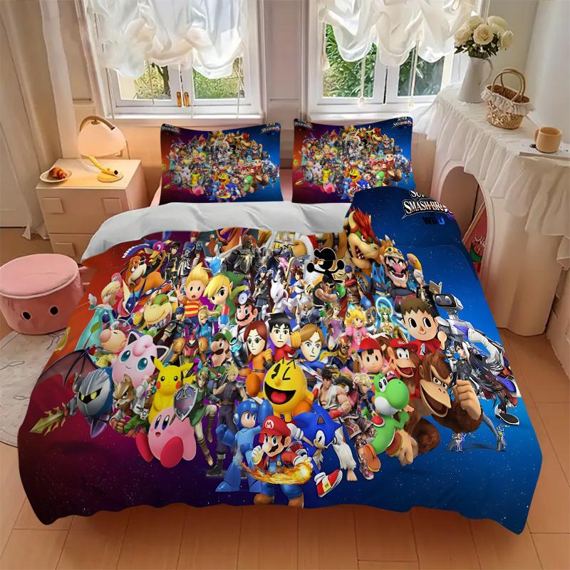 Super Smash Bros Fighter Roster Printed 3pcs Bedding Set Soft Microfiber 1 Duvet Cover And 2 Pillowcases Home Bedroom Decor Xmas Gift Q1710