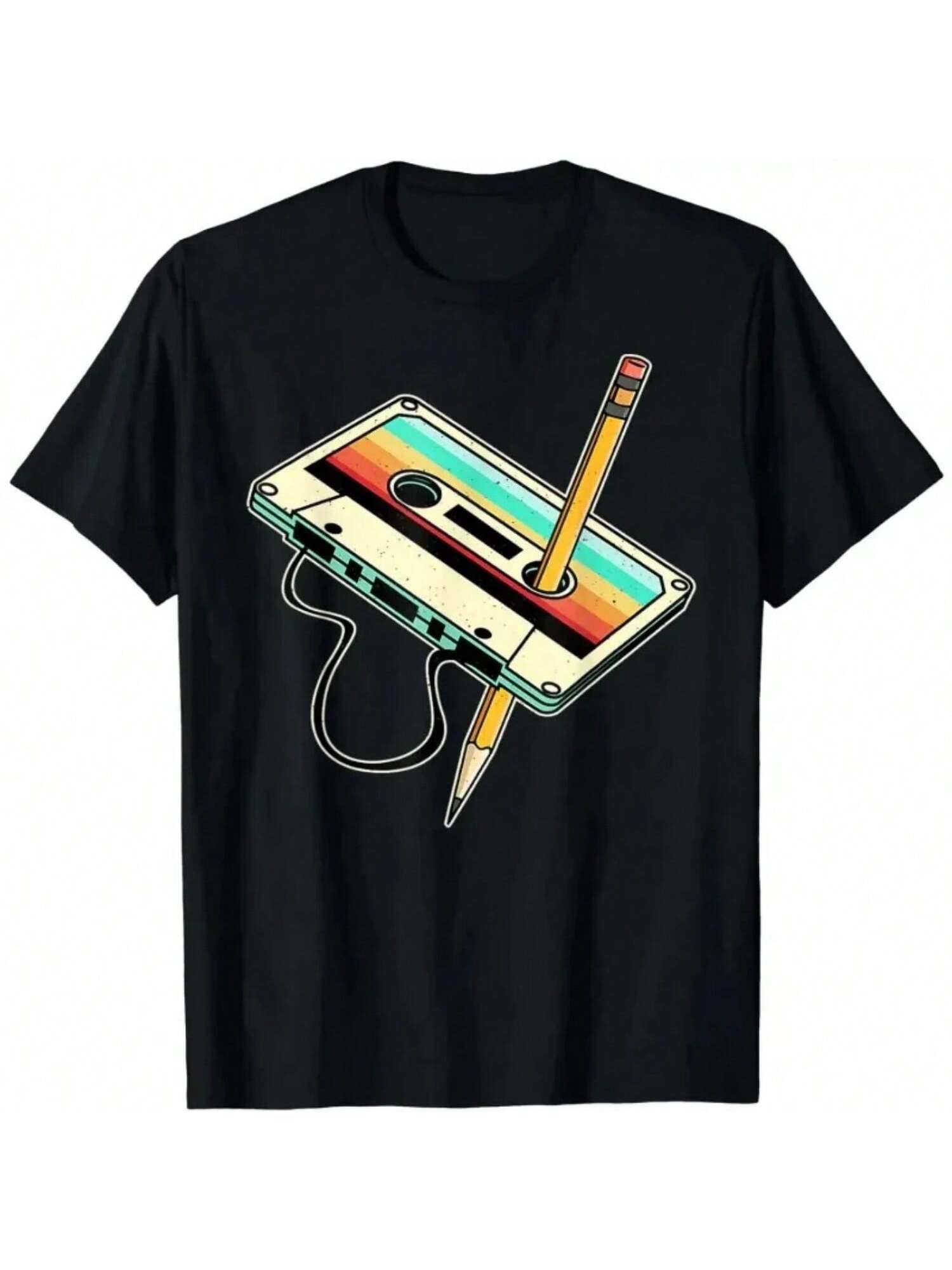 80s Cartridge Pencil Print T-Shirt 80s Vintage Throwback Music T-Shirt unisex s Clothing Comfortable Oversized T-Shirt Camisetas S разноцветный
