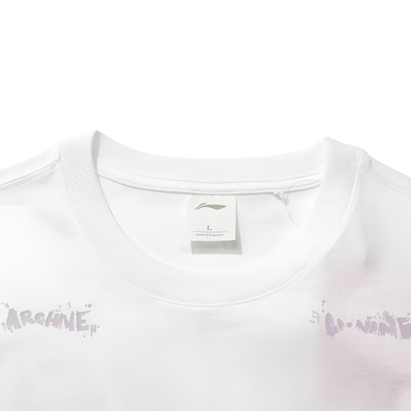 Li-Ning Colorful Letter Print Fashionable Casual Round Neck Short Sleeve T-Shirt Unisex Tops White Black AHSU997-1+YKSV147-2