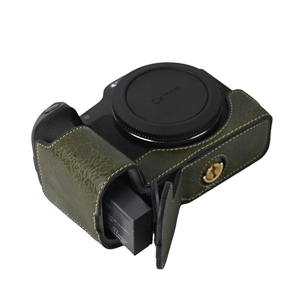 R8 Skórzany Pokrowiec Pół-Etui PU Wzór Litchi do Aparatu Canon EOS R8 Otwór Dolny Pokrywa Magnetyczna