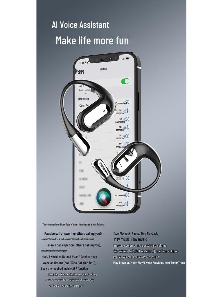 2025 AI Bluetooth Earbuds S911: Ear-hook, Long Battery, Digital Display, Noise Reduction