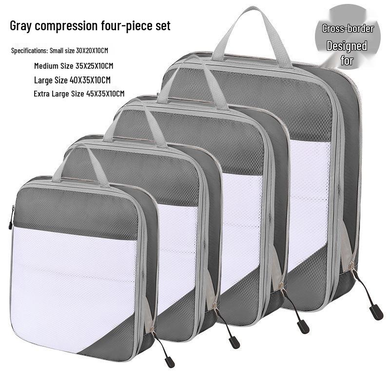 Four-Piece Compression Travel Storage Bag Set for Clothes, Toiletries, Digital Gear, and More