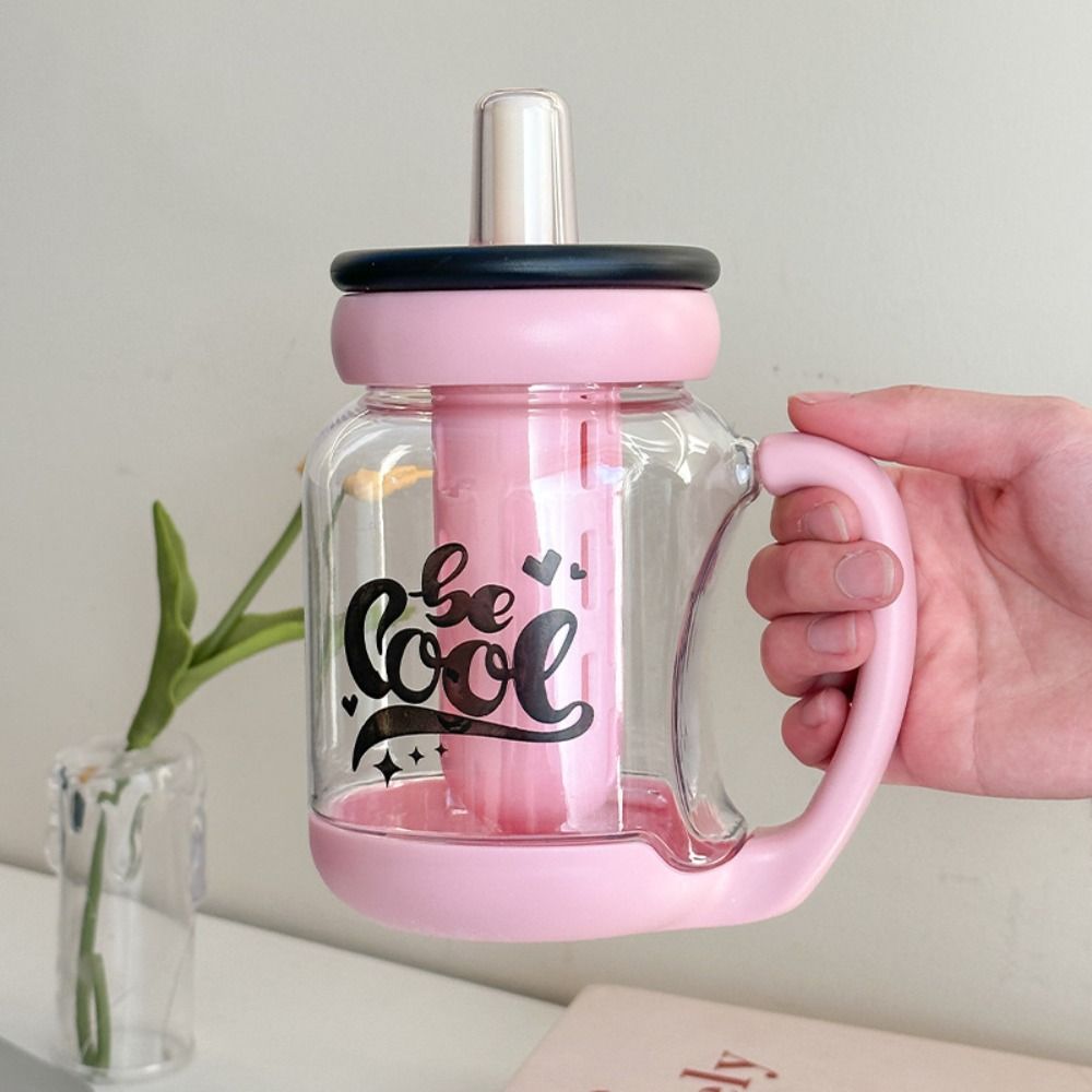 Auslaufsicherer Wasser-Trinkbecher mit Strohhalm Transparente Flasche Kaffeebecher Tragbare Trinkflasche Zuhause