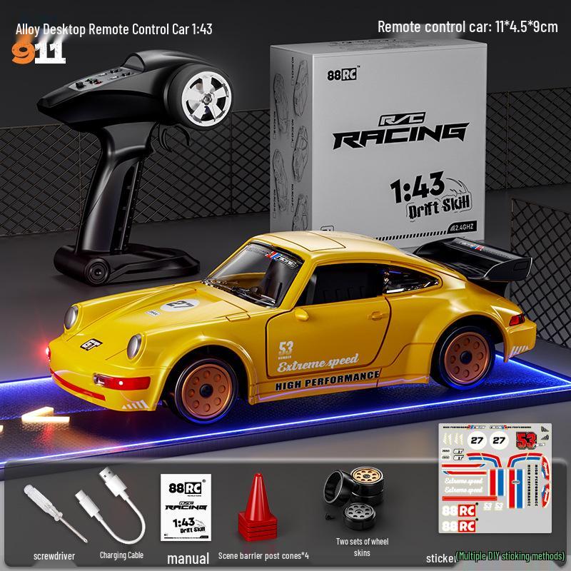 1:43 Scale Alloy Drift RC Car with Openable Doors - Mini Desktop Remote Control Toy