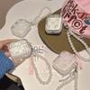 Solid Color Bow Tie Pearl Chain Apple Bluetooth Headphone Case For Airpods4 Case Airpodspro3