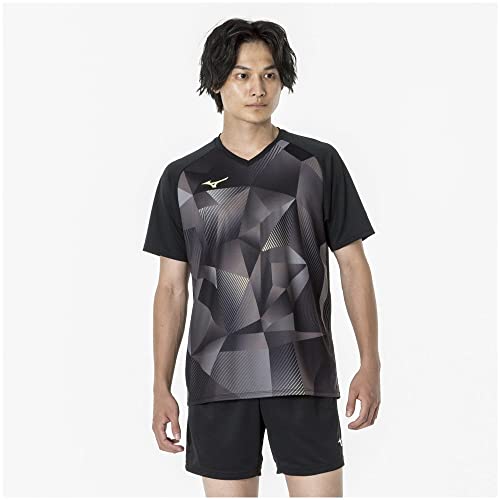 Mizuno Tričko na stolní tenis, Krátký rukáv, Výstřih do V, Unisex, Odvádějící vlhkost, Rychleschnoucí, Certifikováno JTTA, 82JAA001, Černé, Velikost S