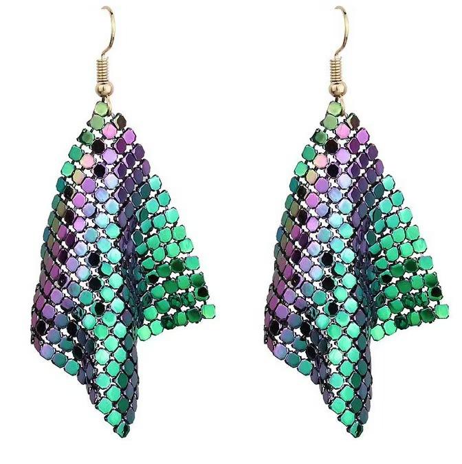 Colorful Sequined Fringed Earrings, High-End Square Geometric Long Earrings, Fashionable And Personalized Earrings.