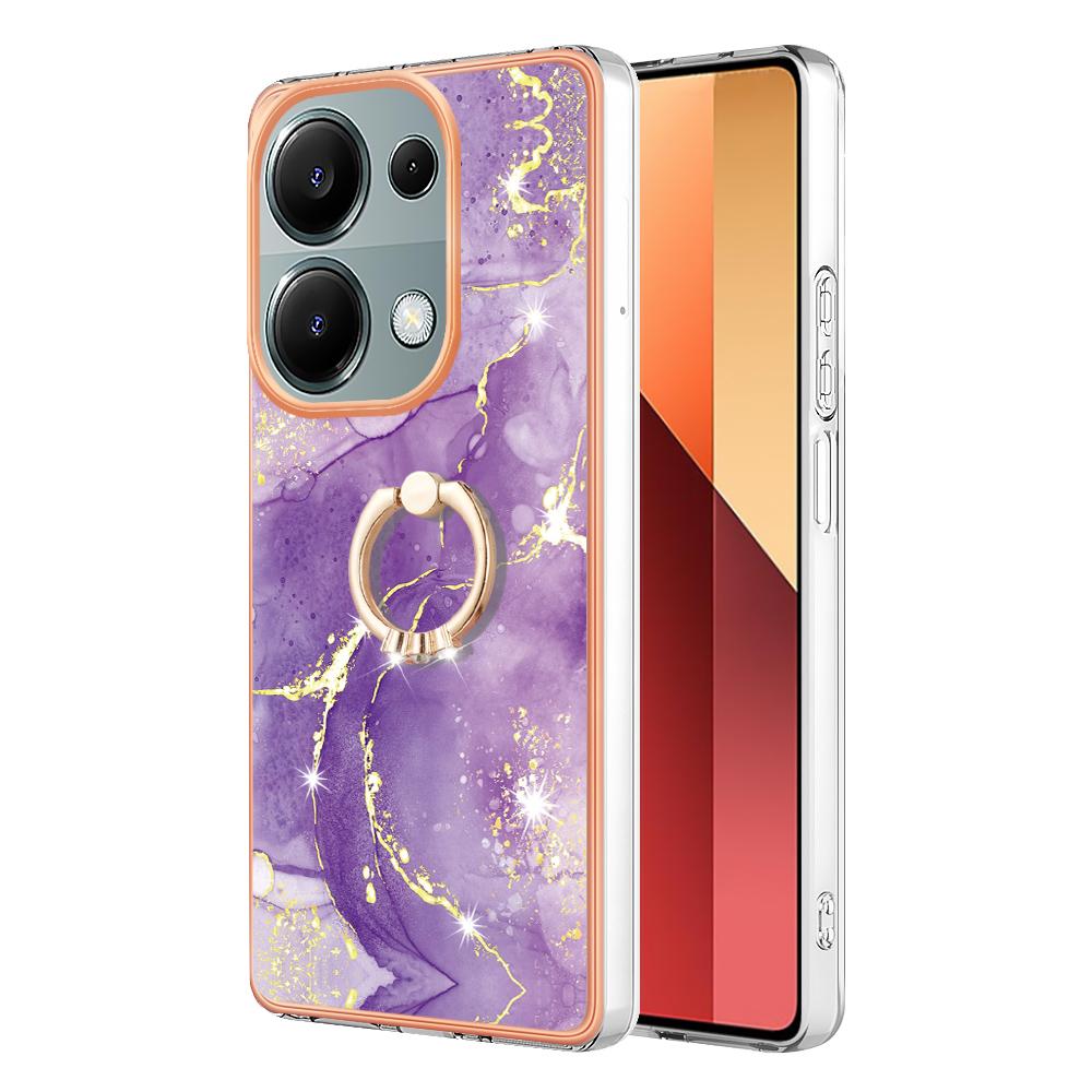 For Xiaomi Redmi Note 13 Pro 4G/Poco M6 Pro 4G Case with Ring Kickstand Marble Pattern Electroplating TPU Back Cover