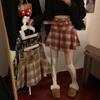 Plus Size Plaid Wool A-Line Belted Skirt - Autumn/Winter, Red, High Waist, Petite Short Skirt for 200 Jin