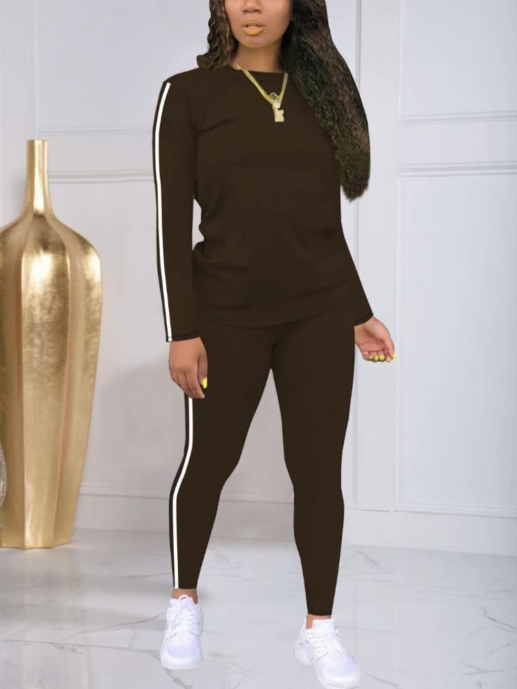 

Women s Burgundy Tracksuit Set, Long Sleeve Top and Leggings with Side Stripes XXL