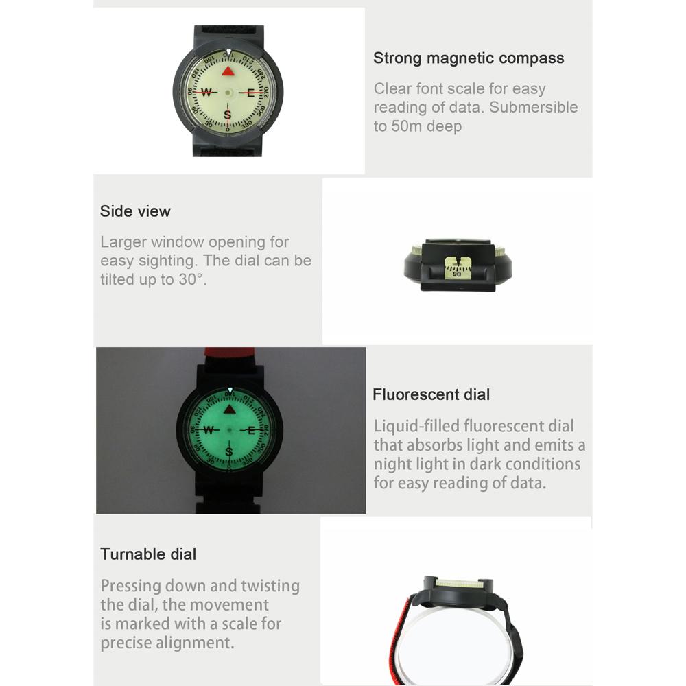 50M Underwater Diving Compass Luminous Dive Wrist Compass Waterproof Navigation Tool for Diving Camping Cycle Outdoor