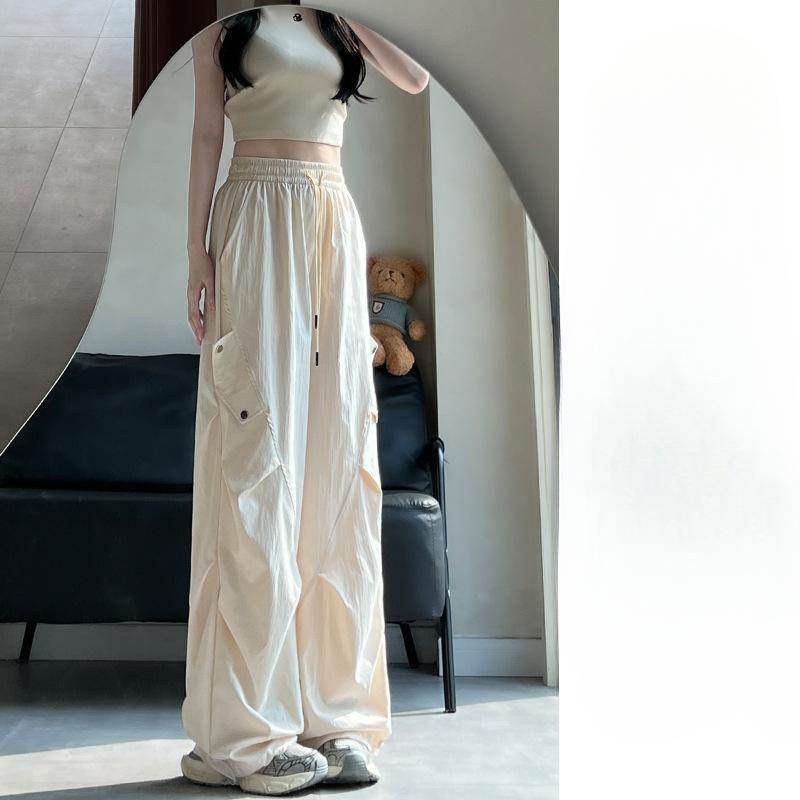 Paratrooper Work Pants for Women In Summer New High-waist Retro Straight-leg Sports Pants Outdoor Quick-drying Wide-leg Trousers