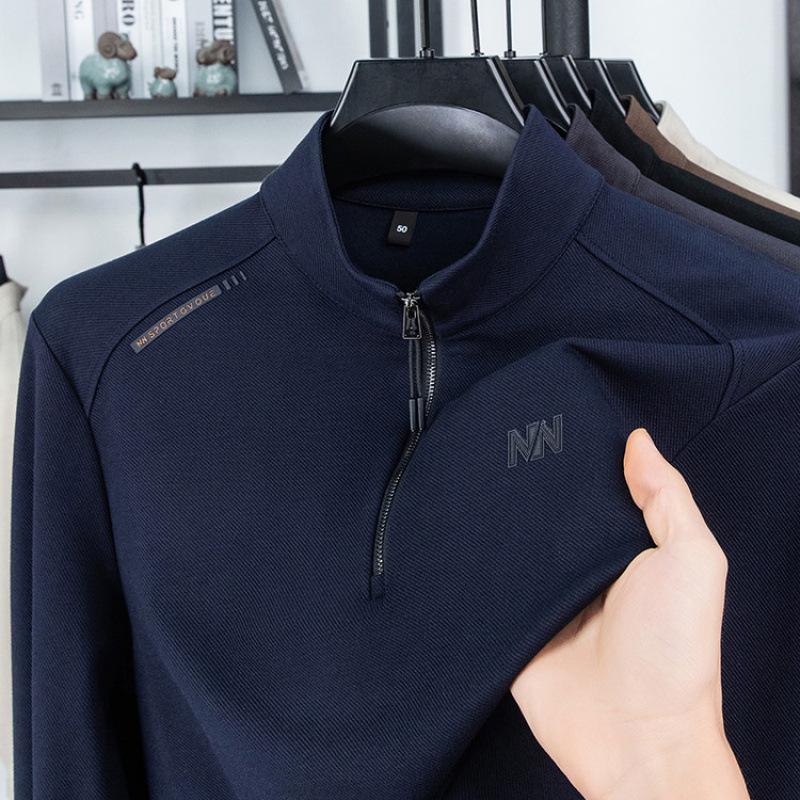 Men s Zipper Long Sleeve Stand Collar Polo Shirt - 2025 Autumn Versatile Casual Base Layer 52