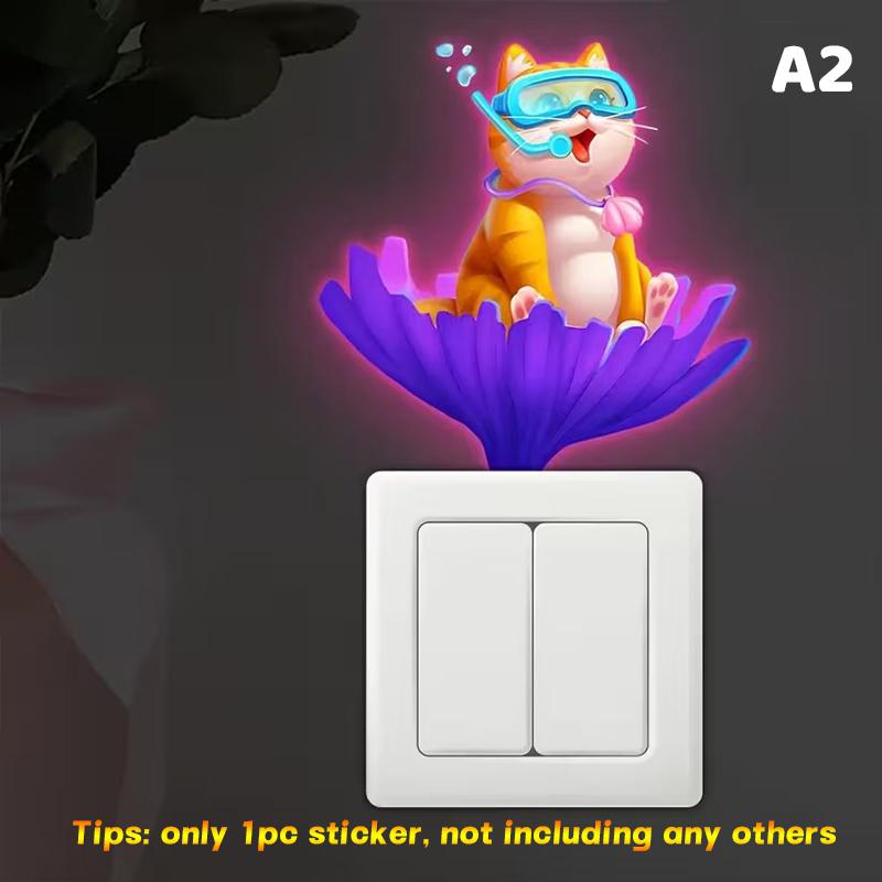 Glow-in-the-Dark Switch Stickers Penguins Elephants Design Self-Adhesive Removable Wall Stickers Suitable For Switches & Outlets