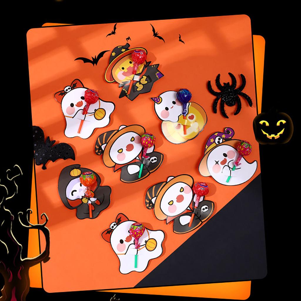 48Pcs Halloween Lollipop Insert Card Pumpkin Ghost Candy Cardboard Decor Message Paper Card Kids Gifts Halloween Party Supplies