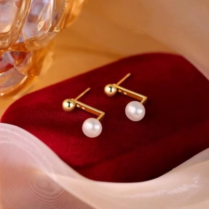 

Korean 925 Sterling Silver Beads Pearl Back Hanging Earrings for Women Temperament Gentle Party Wedding Jewelry Accessories золотой