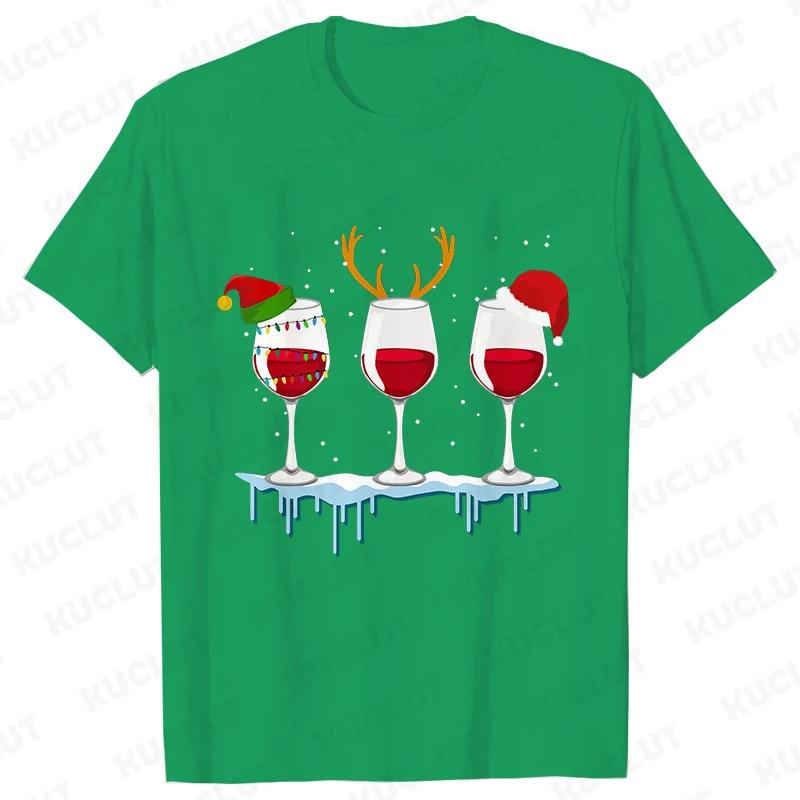 Christmas Wine T Shirts for Women Clothing Funny Cartoon Tshirts Kawaii Fashion Tshirt Korean Female Tops Christmas Wine Tees