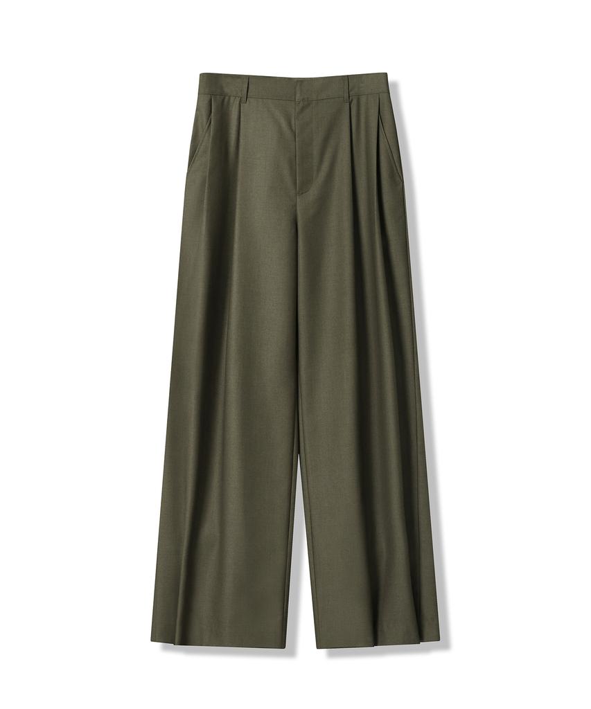 AVANDRESS Classic Double-Pleat Wide Slacks Charcoal