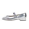 Bow French silver Mary Jane shoes women's spring 2025 new square head mirror retro thick heel single shoes women