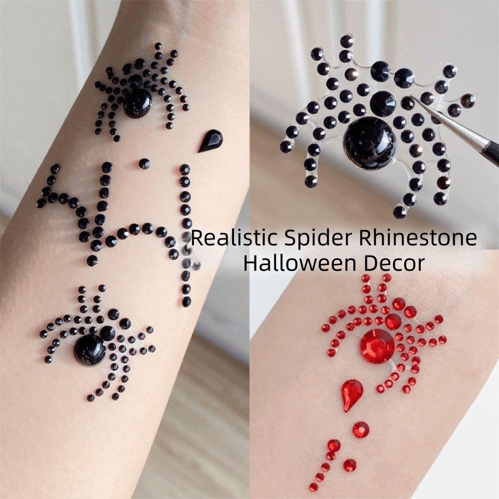 2PCS Spider Pattern Halloween Stickers Self Adhesive Facial Crystal Stickers Stage Makeup