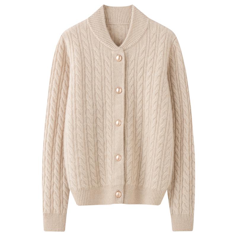 Women's Plus Size Cashmere Stand Collar Thick Knit Cardigan Sweater, Long Sleeve Loose Fit.