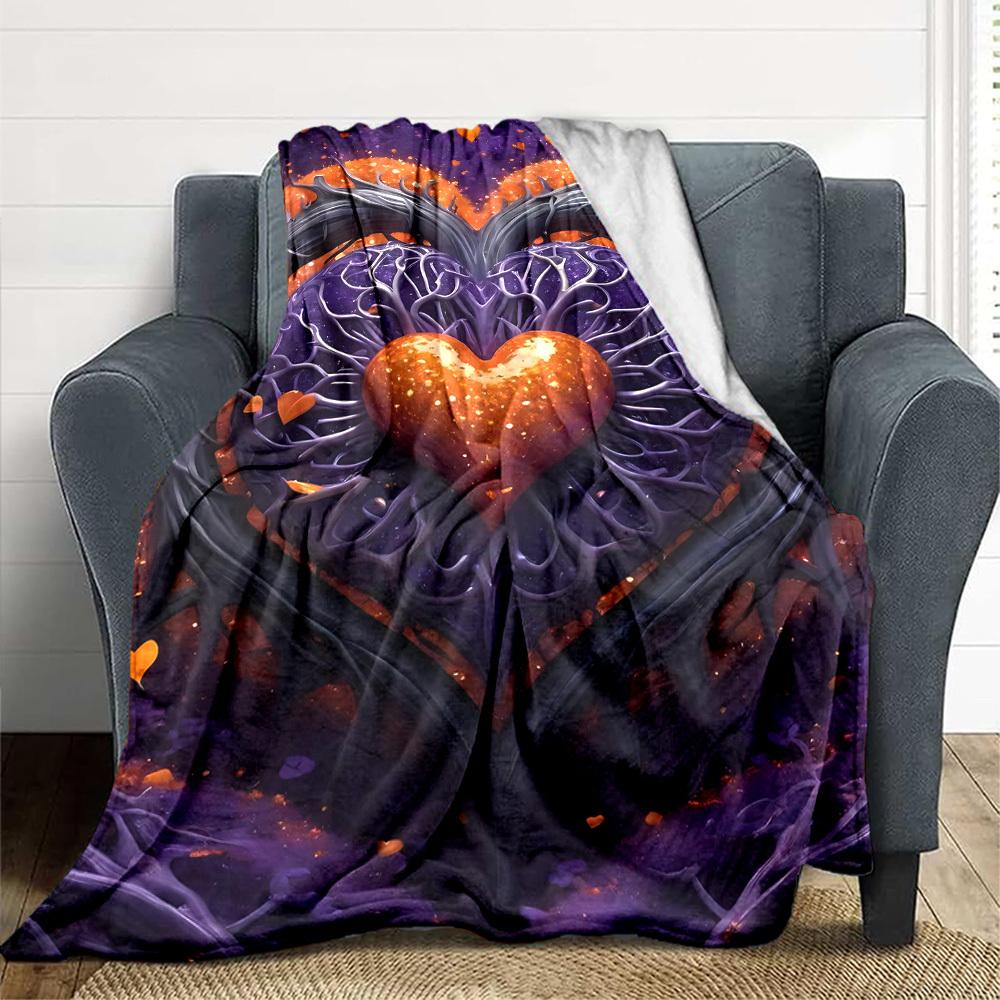 1pc Heart Tree Print Blanket   Lightweight Flannel Throw Blanket For Sofa, Bed, Living Room, Office, Outdoor Travel, Camping