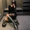 Sexy Ultra Thin Black Transparent Handgun Stockings Lolita Easy Tear Letter Pantyhose Y2K Ultra-thin Female Legging Long Socks