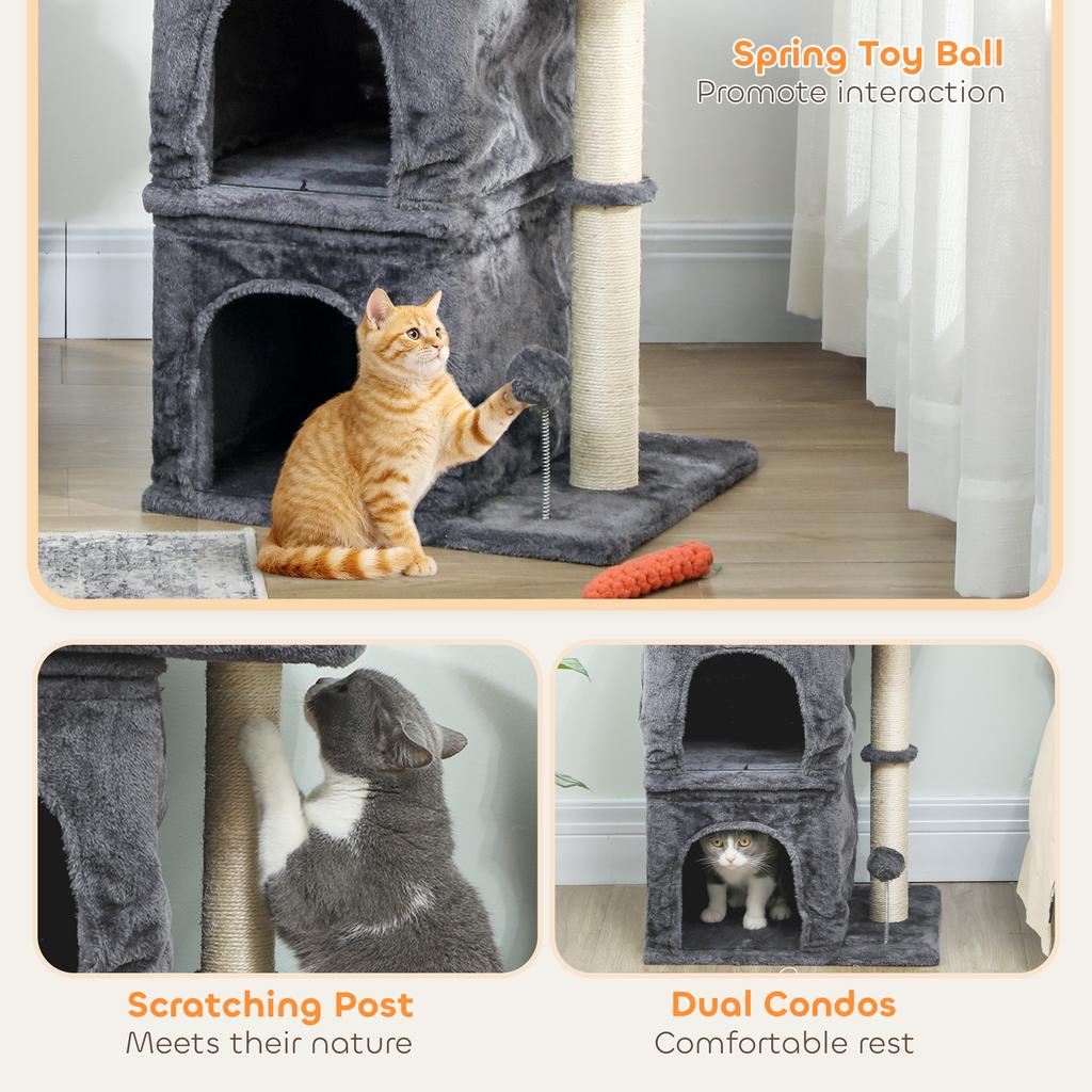 66 Cm Small Cat Tree For Large Cats Cat Tower W Large Top Perch 2 Condos Sisal Scratching Post Toy Ball Dark Grey