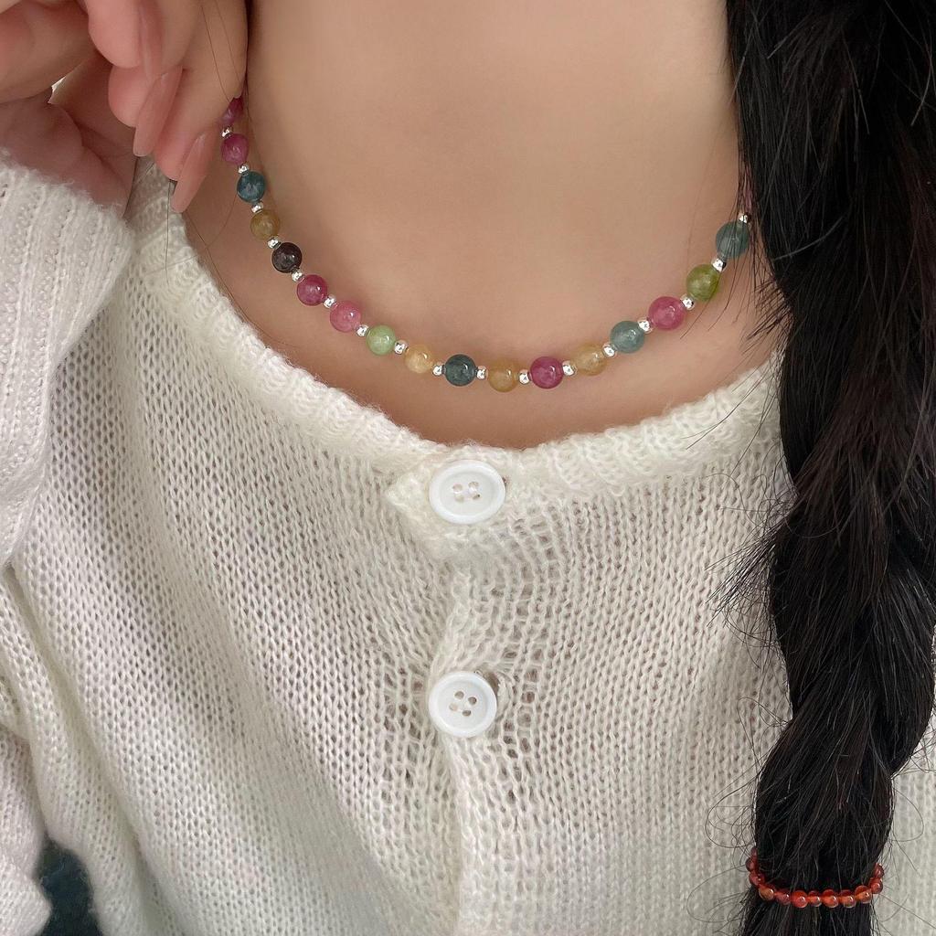 S925 Sterlingsilber Jade & Turmalin Perlenarmband Halskette - Damen High-End Leichter Luxus Design