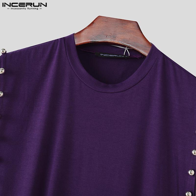 INCERUN Men O Neck Sleeveless Beading High Low Casual Loose Thin Tank Tops