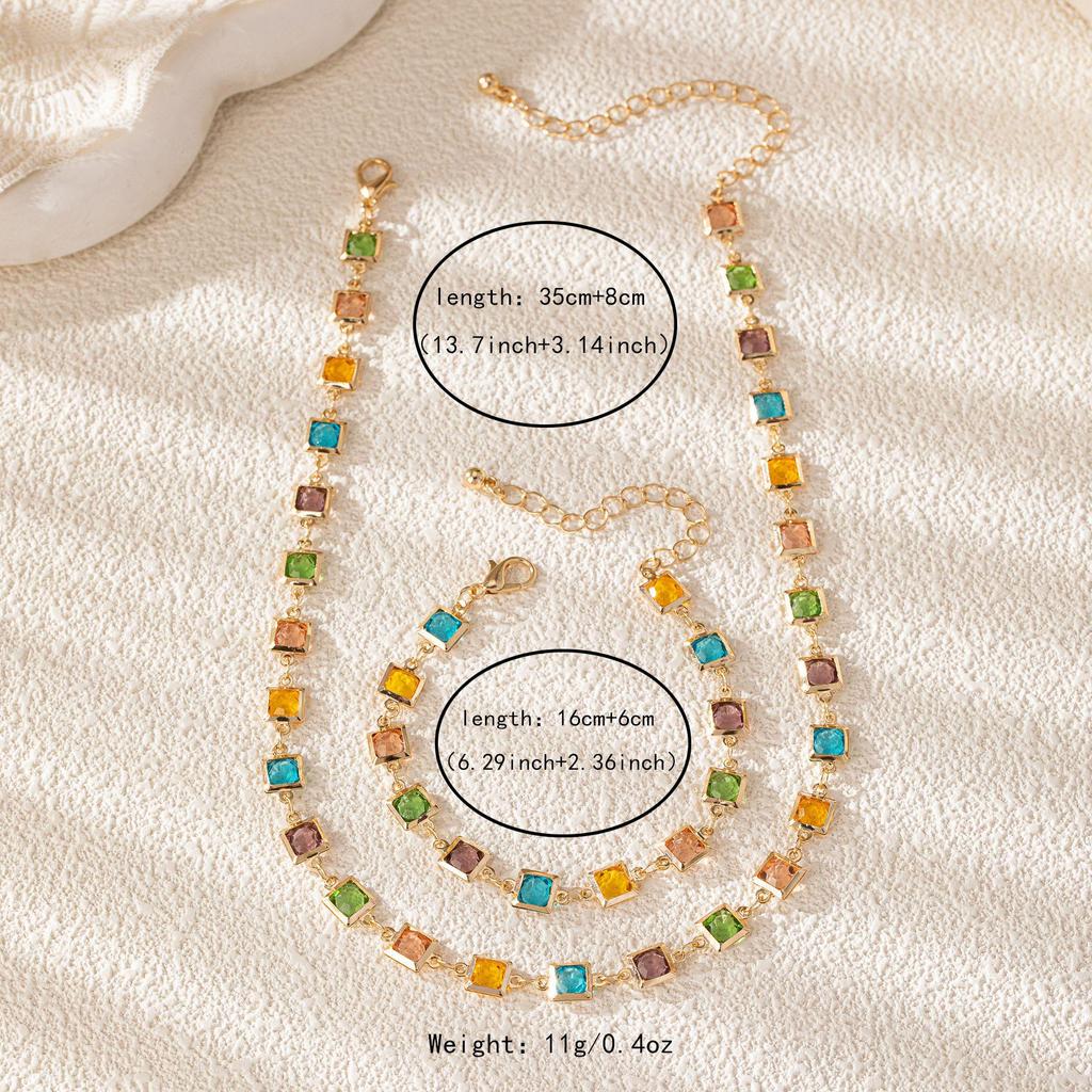 Luxury Colorful Crystal Square Necklace & Bracelet Set