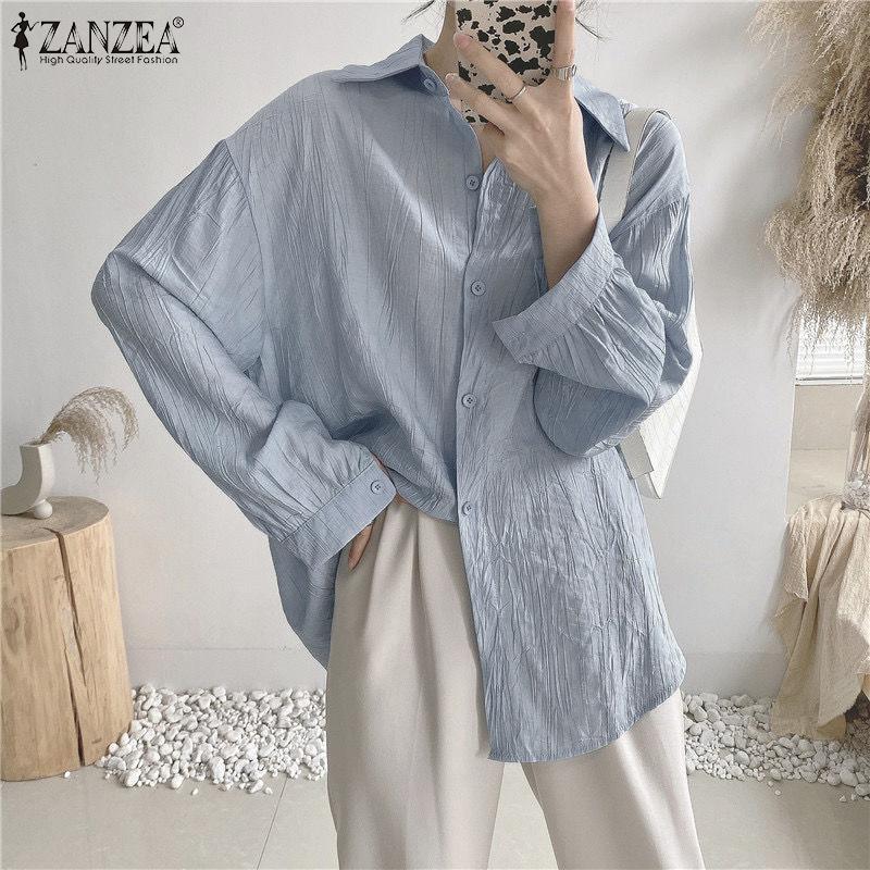 

ZANZEA Женская повседневная свободная блузка с отложным воротником и длинными рукавами