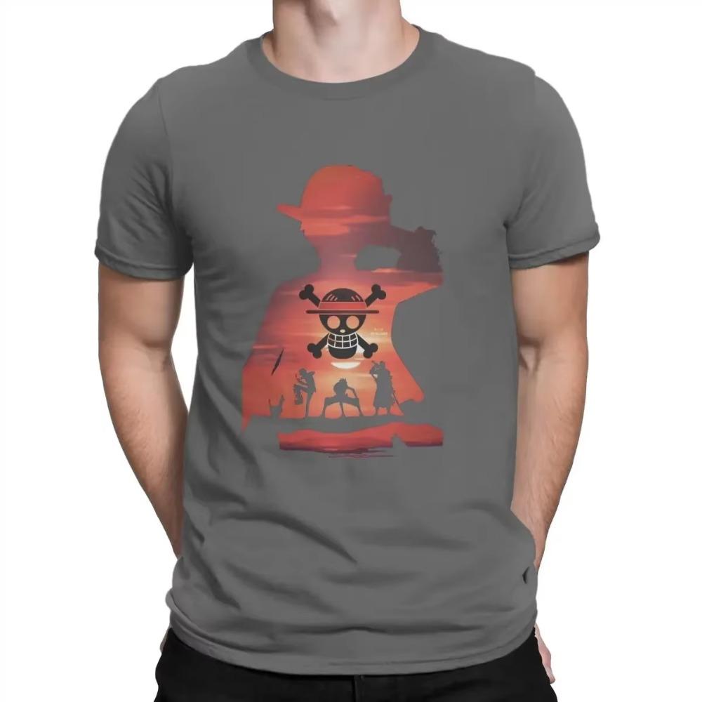 Summer Fashion Heavyweight Retro Men's Cartoon Pattern 100% Cotton Printed Round Neck High-quality Casual Fitness Street T-shirt