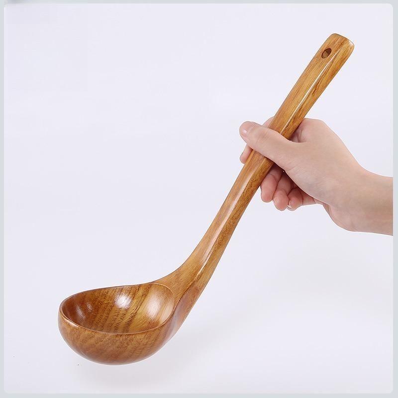 1Pcs Big Wooden Spoon Long Handle Non-stick Soup Spoon Ramen Noodle Soup Ladle Camping Cooking Spoon Mixing Serving Tableware